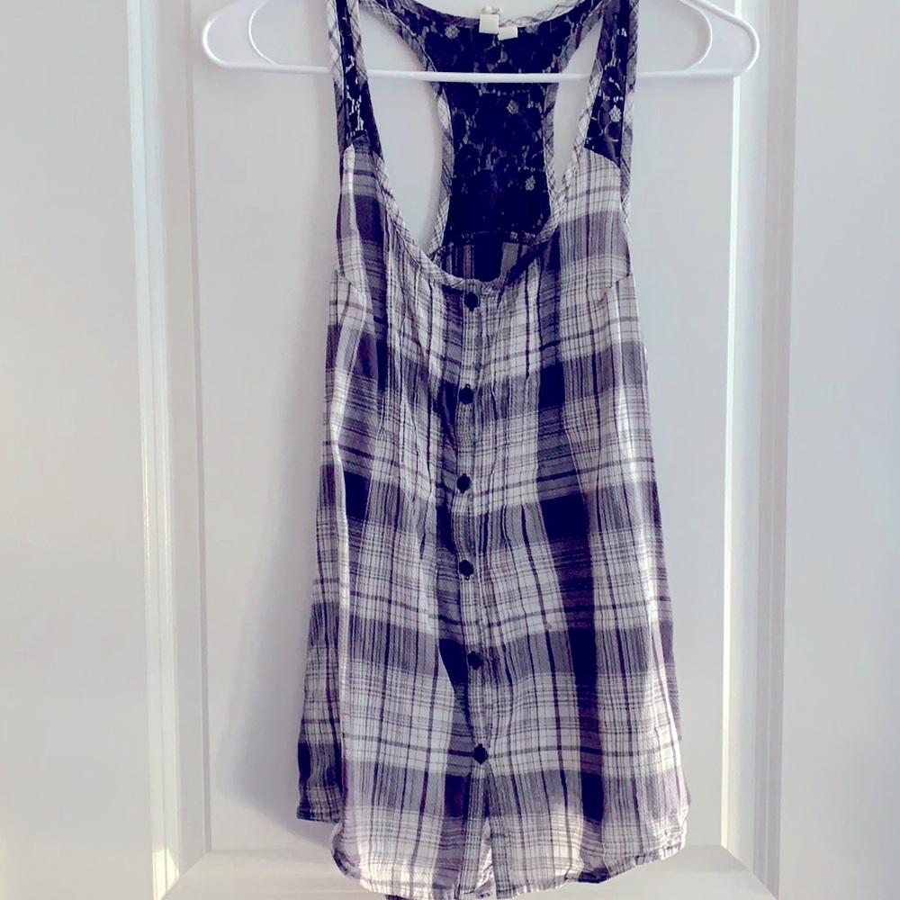 Plaid Cardigan With Black Lace Detail | Size: S